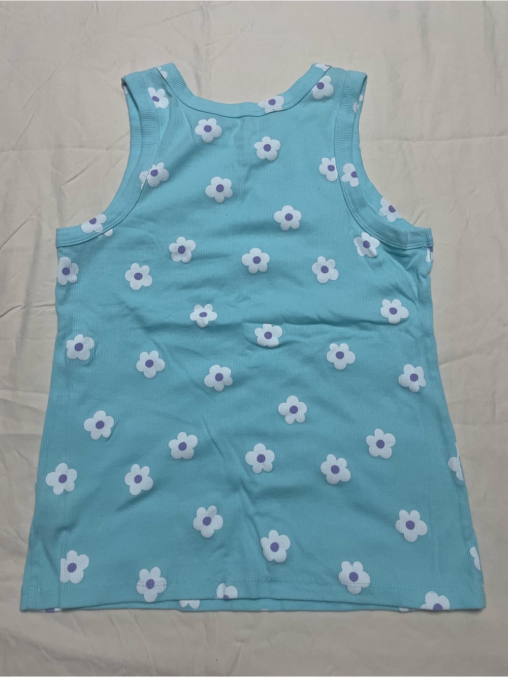 Wonder Nation Girls XL 14-16 Plus Floral Ribbed Tank Top Light Blue
